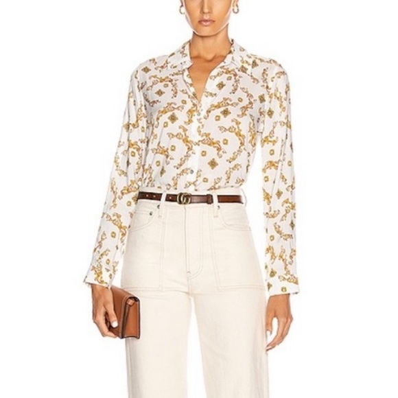 NEW L’AGENCE XS Holly Slim Long Sleeve Blouse Ivory Gold - Picture 11 of 14